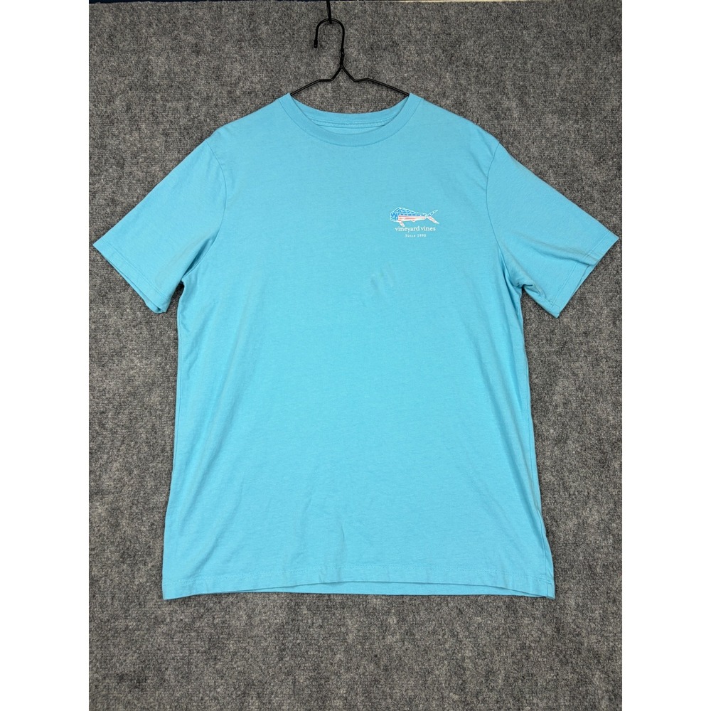 Vineyard Vines Mens Medium Blue American Flag Mahi Mahi Fish Graphic T-Shirt